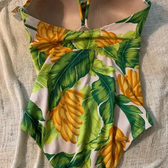 Kona Sol Green and Yellow One Piece Swimsuit Tropical Print - Picture 3 of 6